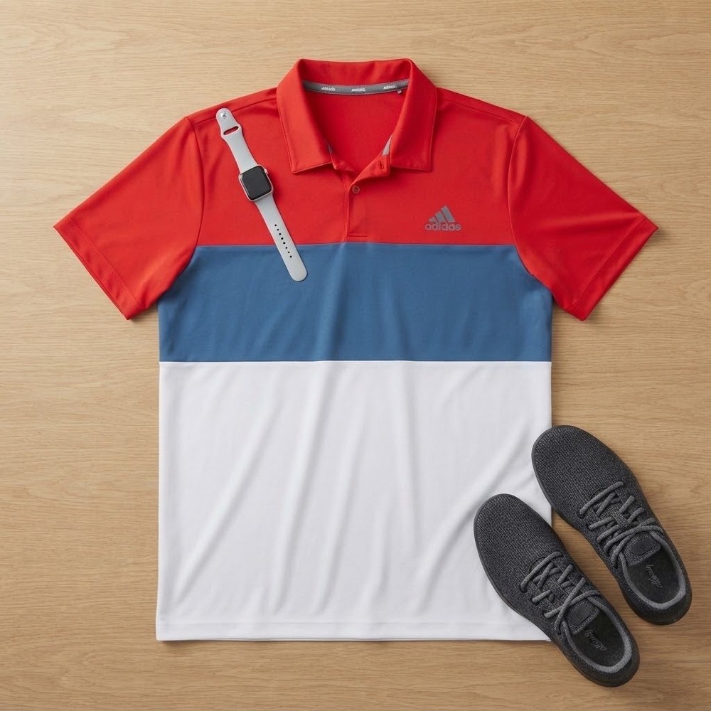 Adidas Golf Polo Shirt Mens 2XL Red Blue White Colorblock Performance Sporty